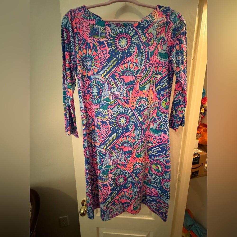 Lilly Pulitzer Vibrant Blue and Pink Long Sleeve Dress